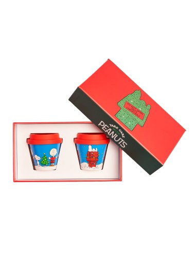 Set 2 vasitos espresso con tapa 90 ml Snoopy Navidad